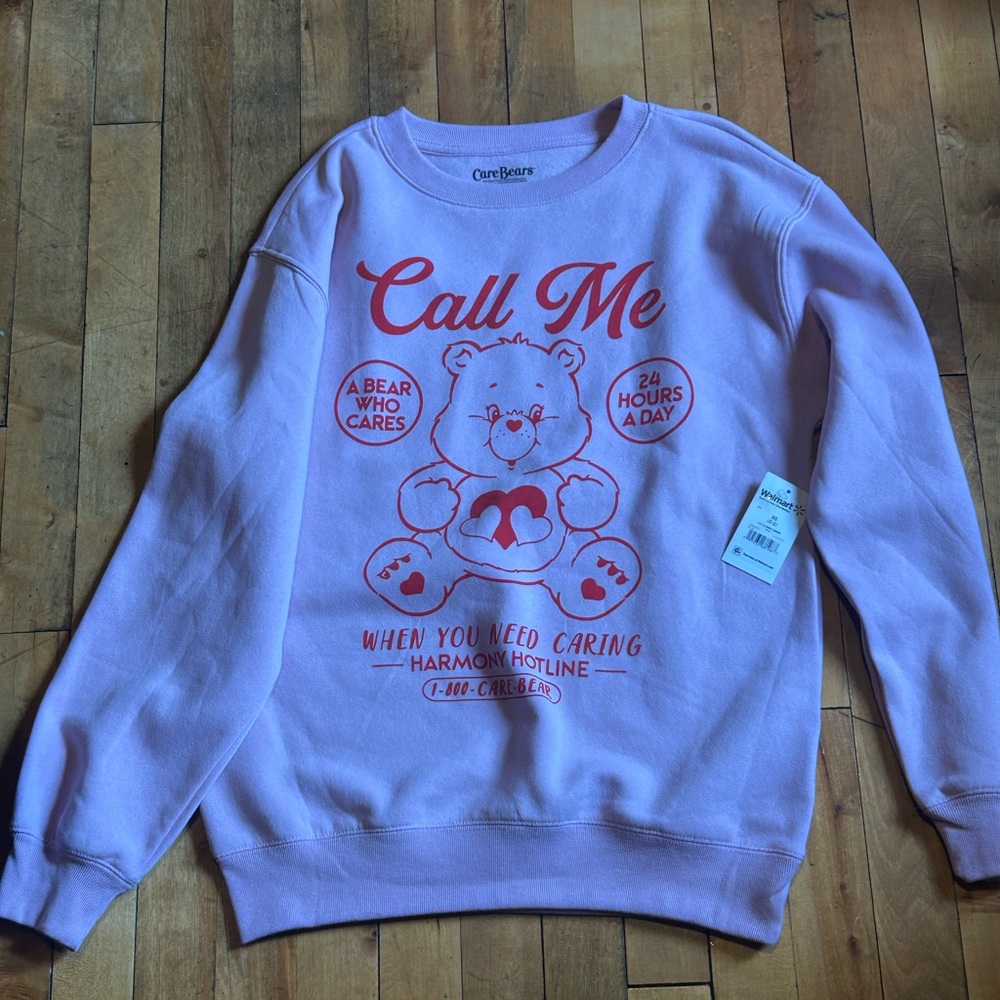 Care Bears Pink Crewneck Sweatshirt with Red Graphic